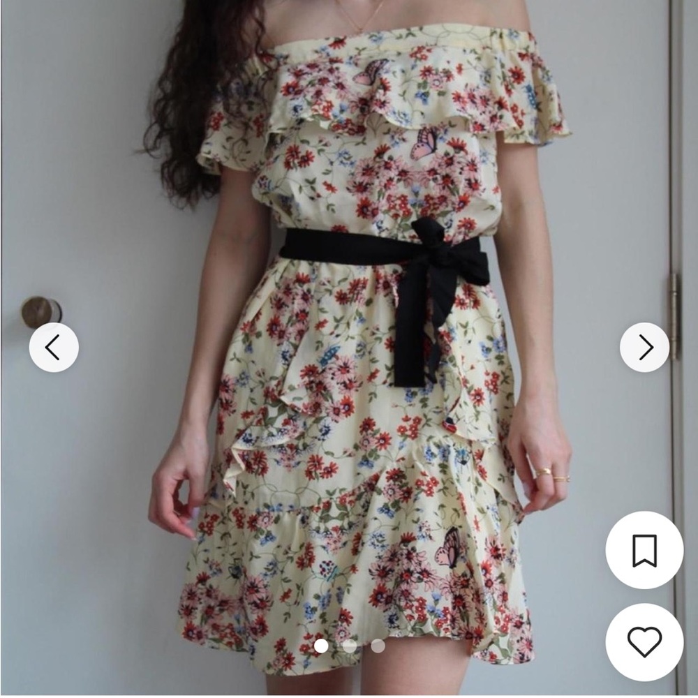 Maje 100% silk Floral Off-Shoulder Dress with Black Belt size 3 ( fits M/L) - Picture 11 of 11